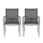 Poetic Outdoor Dining Chair With Faux Wood Arms And Aluminum Frame (Set of 2) - Gray