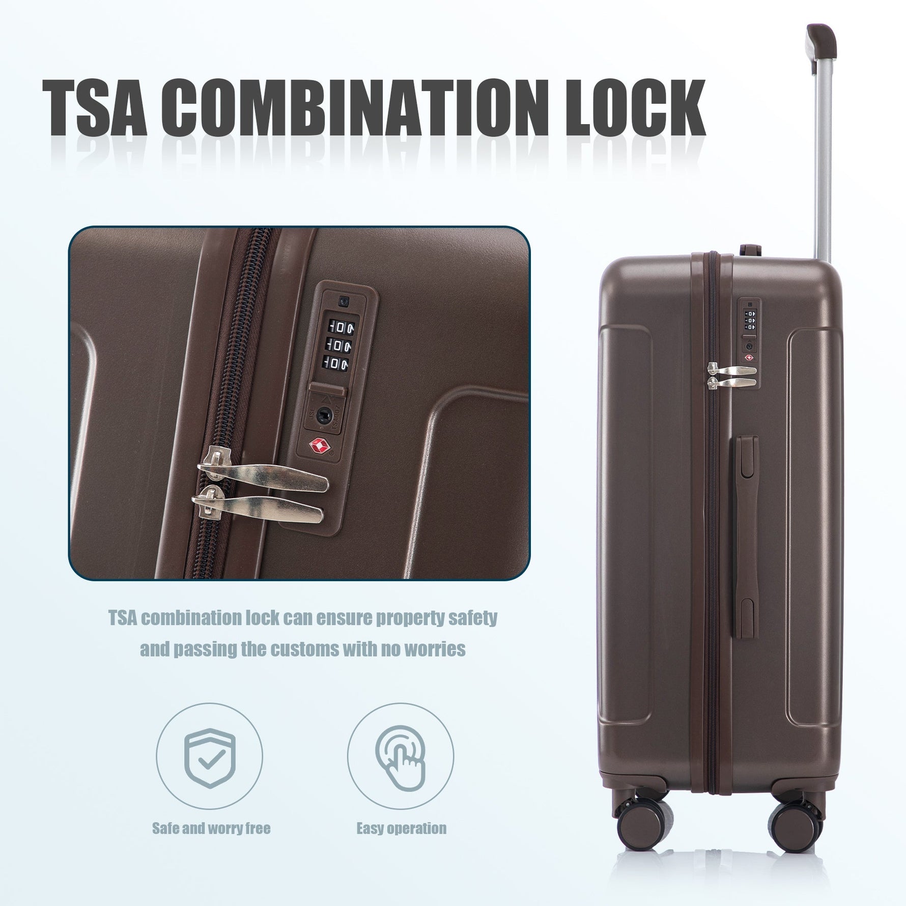 3 Piece ABS Spinner Wheel Luggage Set (Brown)