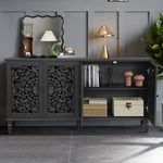 60" Antique Buffet Cabinet with Floral Carvings