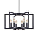 22' Modern Black Geometric 6-Light Chandelier – Industrial Metal Pendant Light Fixture for Living Room, Dining Room, or Kitchen (Bulb Not Included)