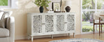 60" Antique Buffet Cabinet with Floral Carvings and Solid Wood Legs