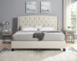 Astral 3-Piece Upholstered Bedroom Set, Tufted Wingback Bed with Two Gray Nightstands