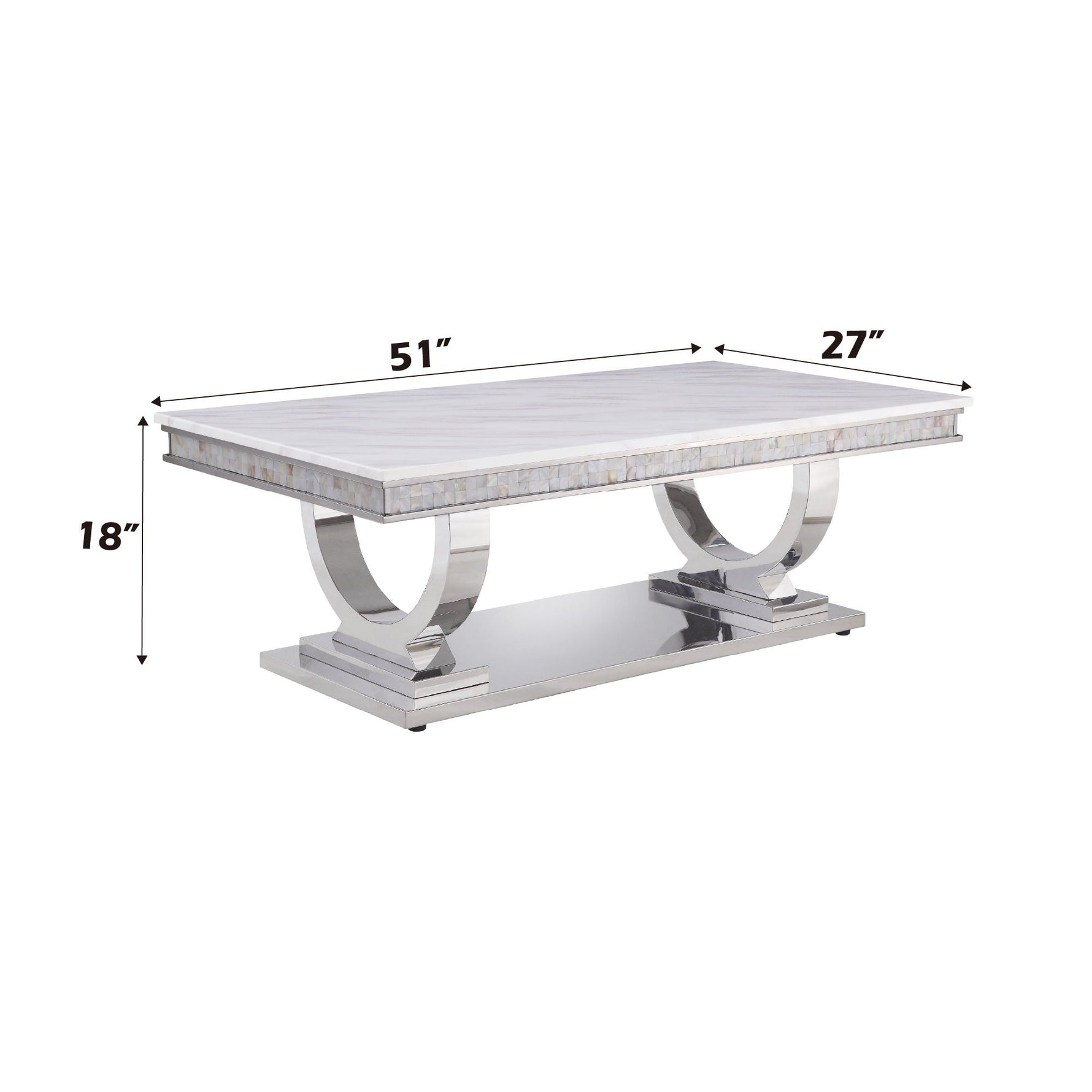 Zander Printed Faux Marble Top Mirrored Coffee Table