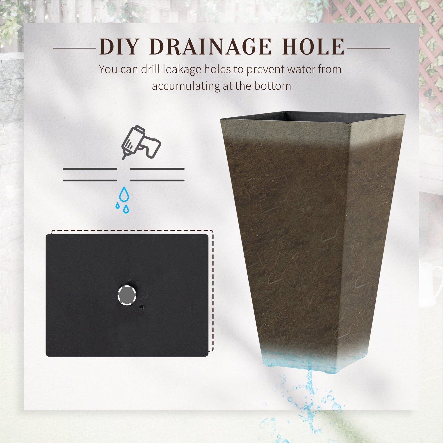 Outsunny Set of 3 Tall Planters with Drainage Hole, Gray