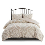 3 Piece Tufted Cotton Chenille Damask Comforter Set Taupe King/Cal King