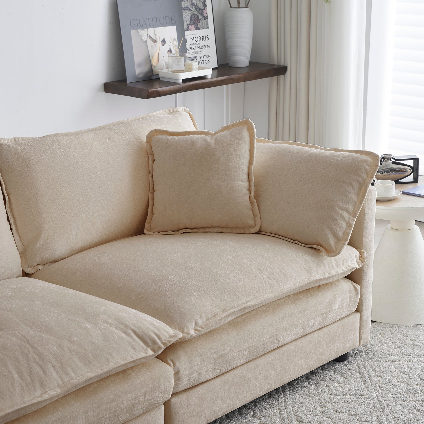 2-Piece Upholstered Living Room Sectional Sofa Set in Beige Chenille