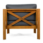 Patio Conversation Set with Foldable Acacia Wood Table and Cushioned Armchairs