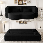 Modern Floor Sofa With Two Pillows Convertible Teddy Fabric Foam Filled Bed