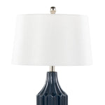 Stella 23" Contemporary Ceramic Table Lamp in Gloss Dark Blue Ceramic with White Shade