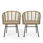 Randy Modern Wicker Chair With Water Resistant Cushions - Brown / Beige