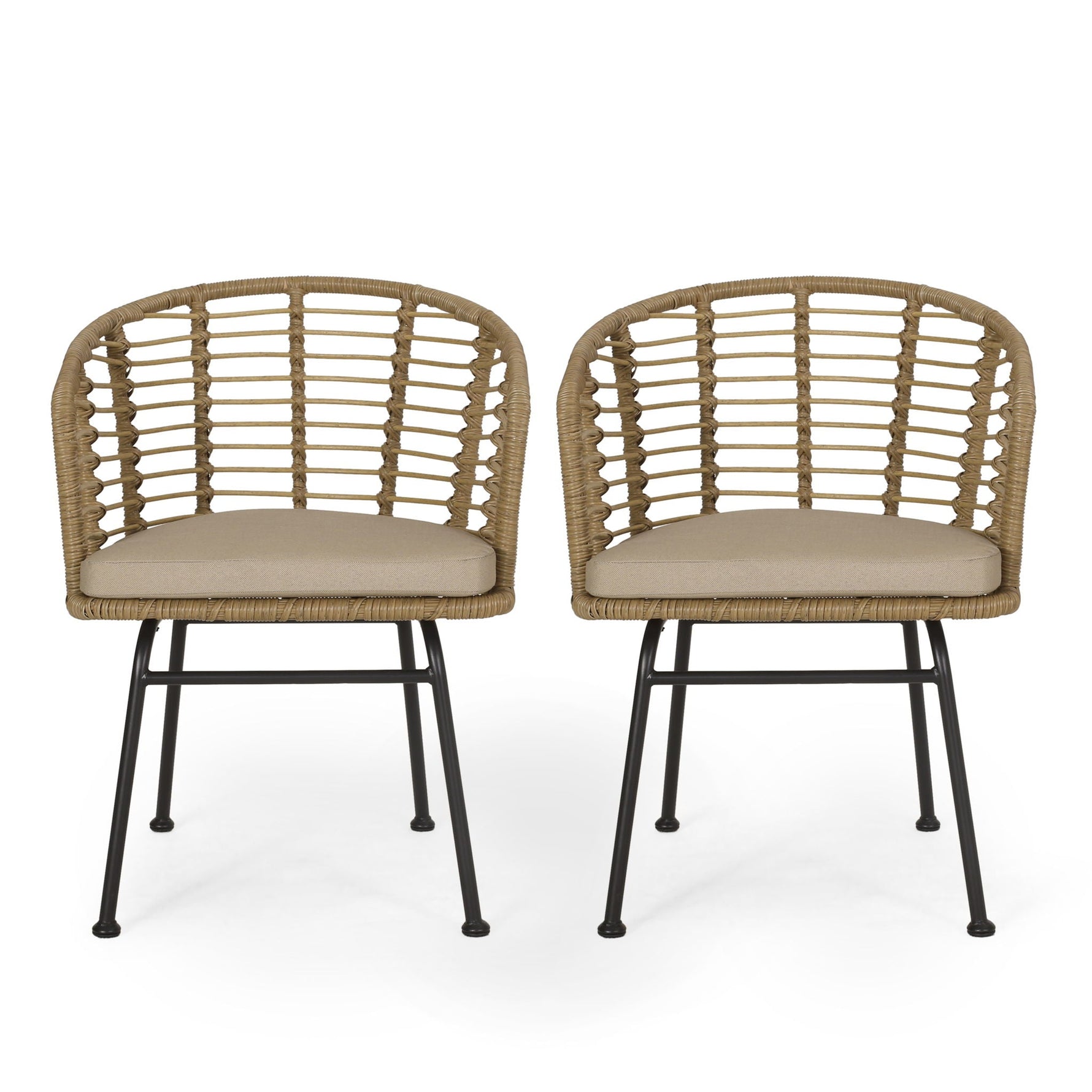 Randy Modern Wicker Chair With Water Resistant Cushions - Brown / Beige