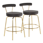 Rhonda Glam Counter Stool in Gold Metal and Black Velvet - Set of 2