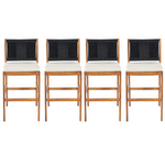 4 Pieces Arly Black Outdoor Bar Stool Solid Acacia Wood and Woven Wicker