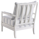 White and Navy Upholstered Stripe Accent Chair with Linen-Like Fabric