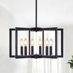 22' Modern Black Geometric 6-Light Chandelier – Industrial Metal Pendant Light Fixture for Living Room, Dining Room, or Kitchen (Bulb Not Included)