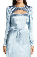 Baum und Pferdgarten Marcy Cutout Satin Blouse in Blue Fog, Size 6 Us