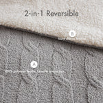 3 Pieces Full/Queen Cable Knit Chenille Comforter Set Gray