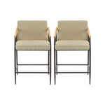 Mid Century Modern Counter Stool Set With Espresso Metal Frame - Khaki