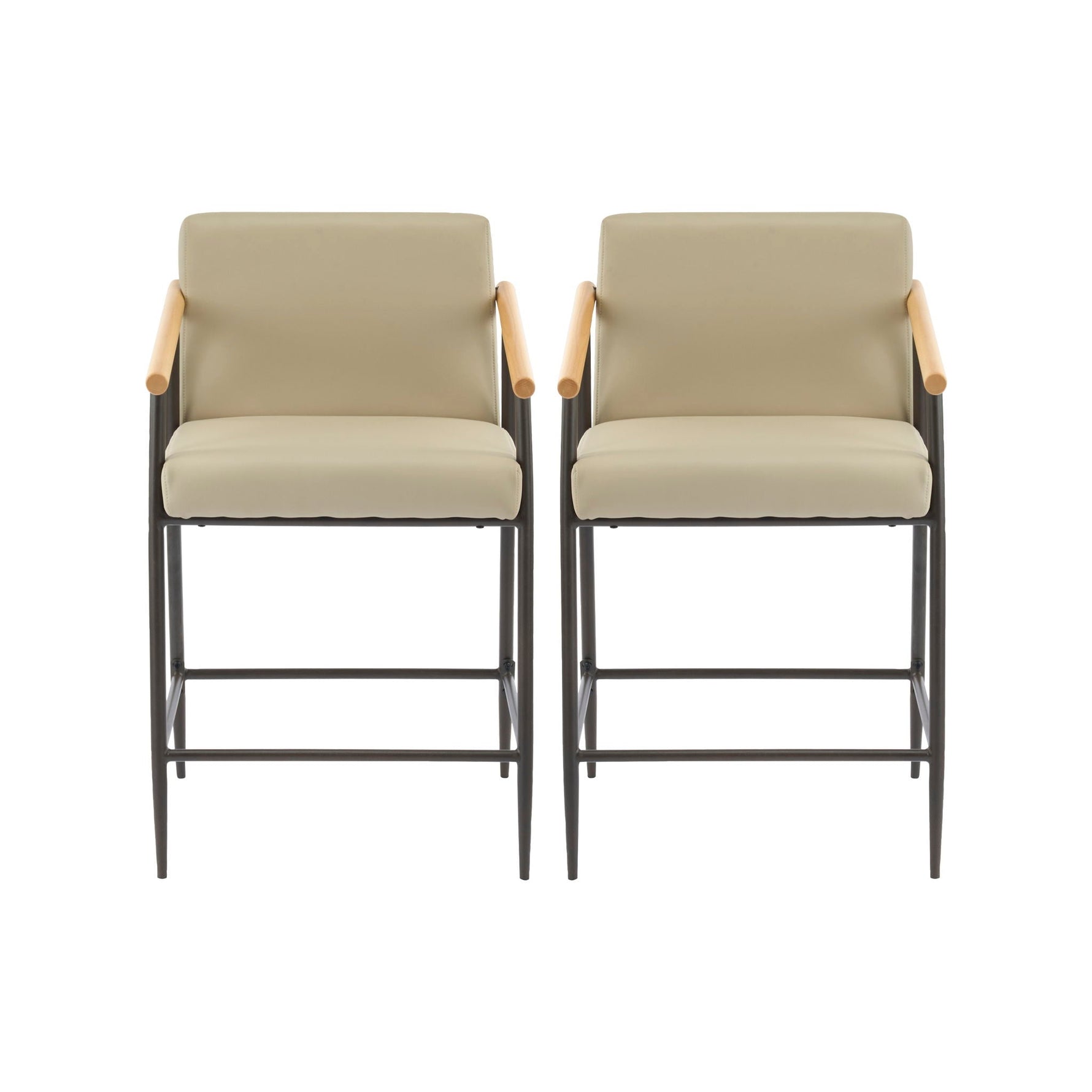 Mid Century Modern Counter Stool Set With Espresso Metal Frame - Khaki