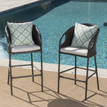 Outdoor 31" Rattan Barstools with Waterproof Cushions - Set of 2
