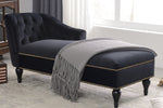 58" Velvet Chaise Lounge with Nailhead Trim and Solid Wood Legs