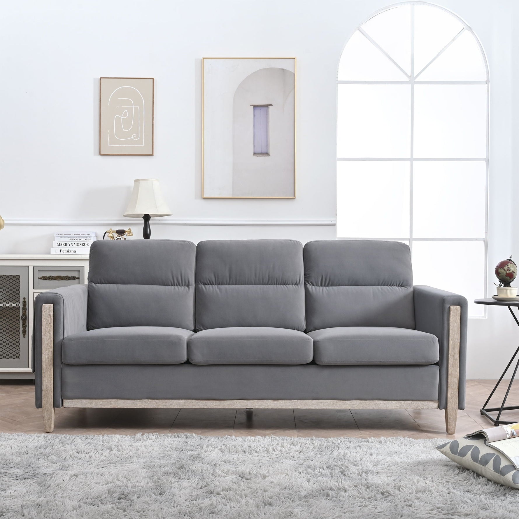 Comfortable Solid Wood Three-Seater Sofa