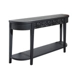 59.2in Black Carved Wooden Console Table with Lower Storage Shelf and Drawers