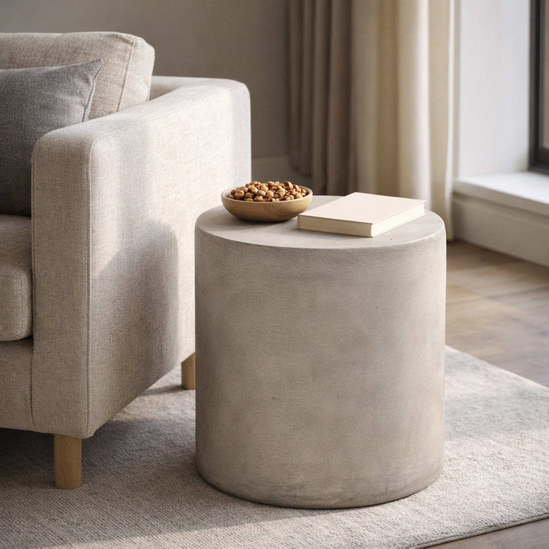 Outdoor Lightweight Concrete Side Table, Light Gray