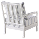 White and Navy Upholstered Stripe Accent Chair with Linen-Like Fabric
