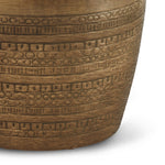 Johnsen 15 Inch Wide Tribal Pattern Metal Accent Table in Antique Gold