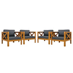 Patio Conversation Set with Foldable Acacia Wood Table and Cushioned Armchairs