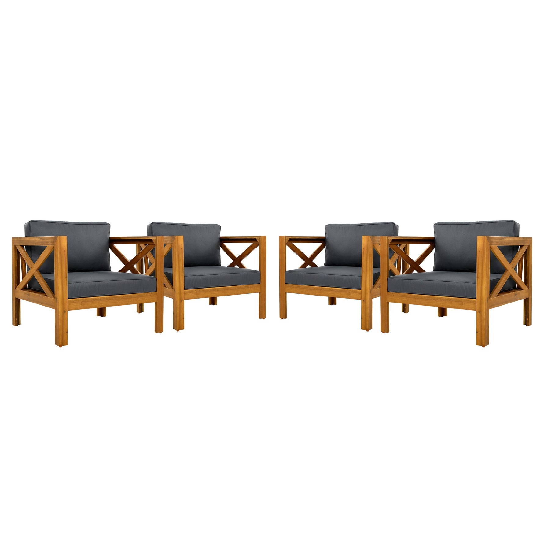 Patio Conversation Set with Foldable Acacia Wood Table and Cushioned Armchairs