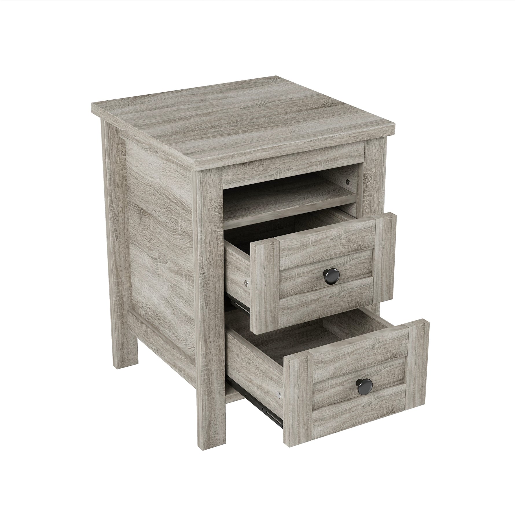 3-Pieces Bedroom Set Queen Size Farmhouse Platform Bed with Storage Headboard and Charging Station