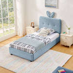 Twin Size Kids Upholstered Bed with Oversized Rabbit Ear Headboard