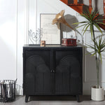 Modern Black Wood Storage Cabinet with Embossed Door