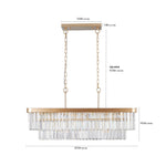 Rectangular Crystal Chandelier Adjustable Gold Iron Ceiling Light