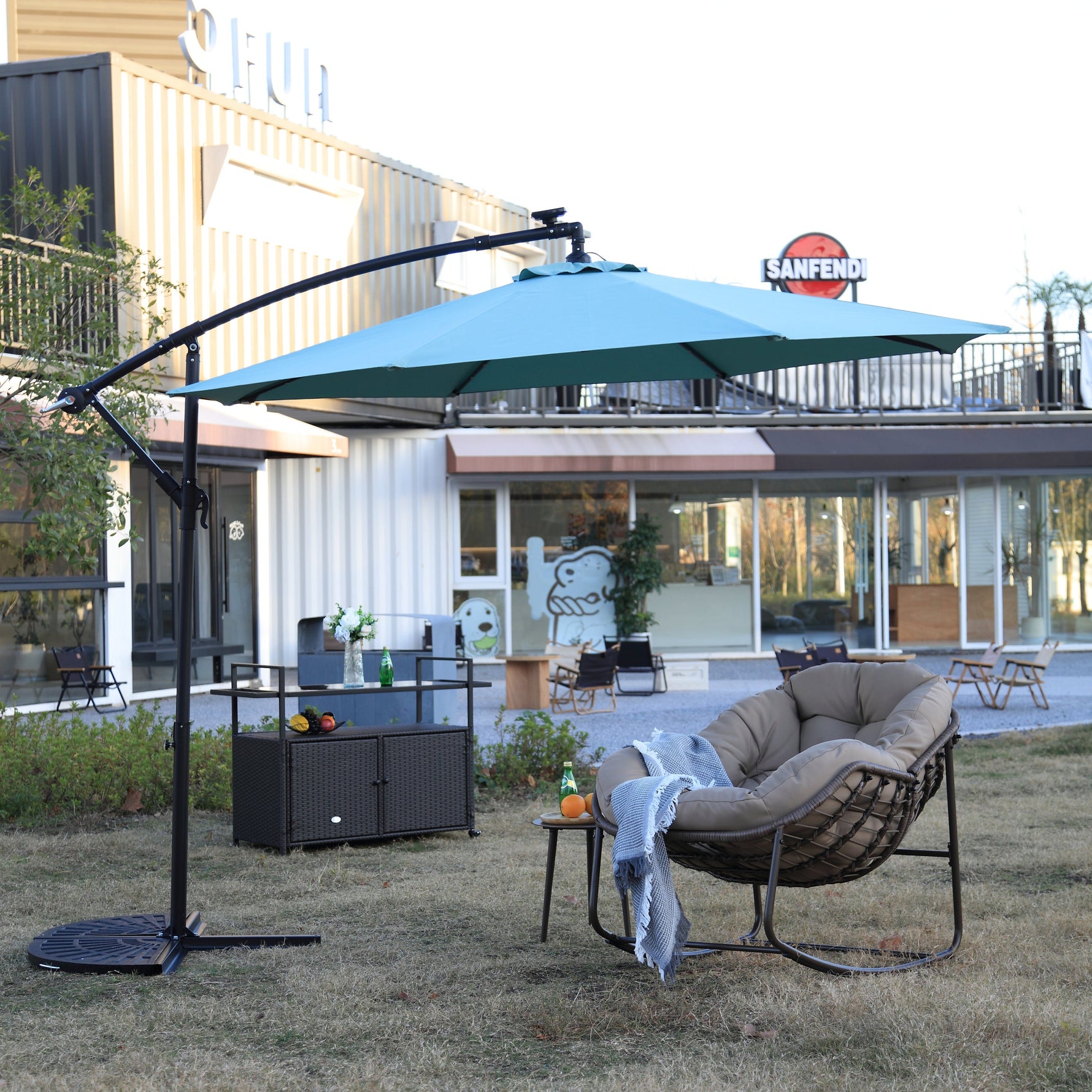 10ft Solar LED Offset Hanging Patio Umbrella (Light Green)