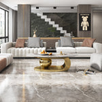 49.2 Inches Oval Faux Marble Coffee Table for Living Room with Stainless Steel Base
