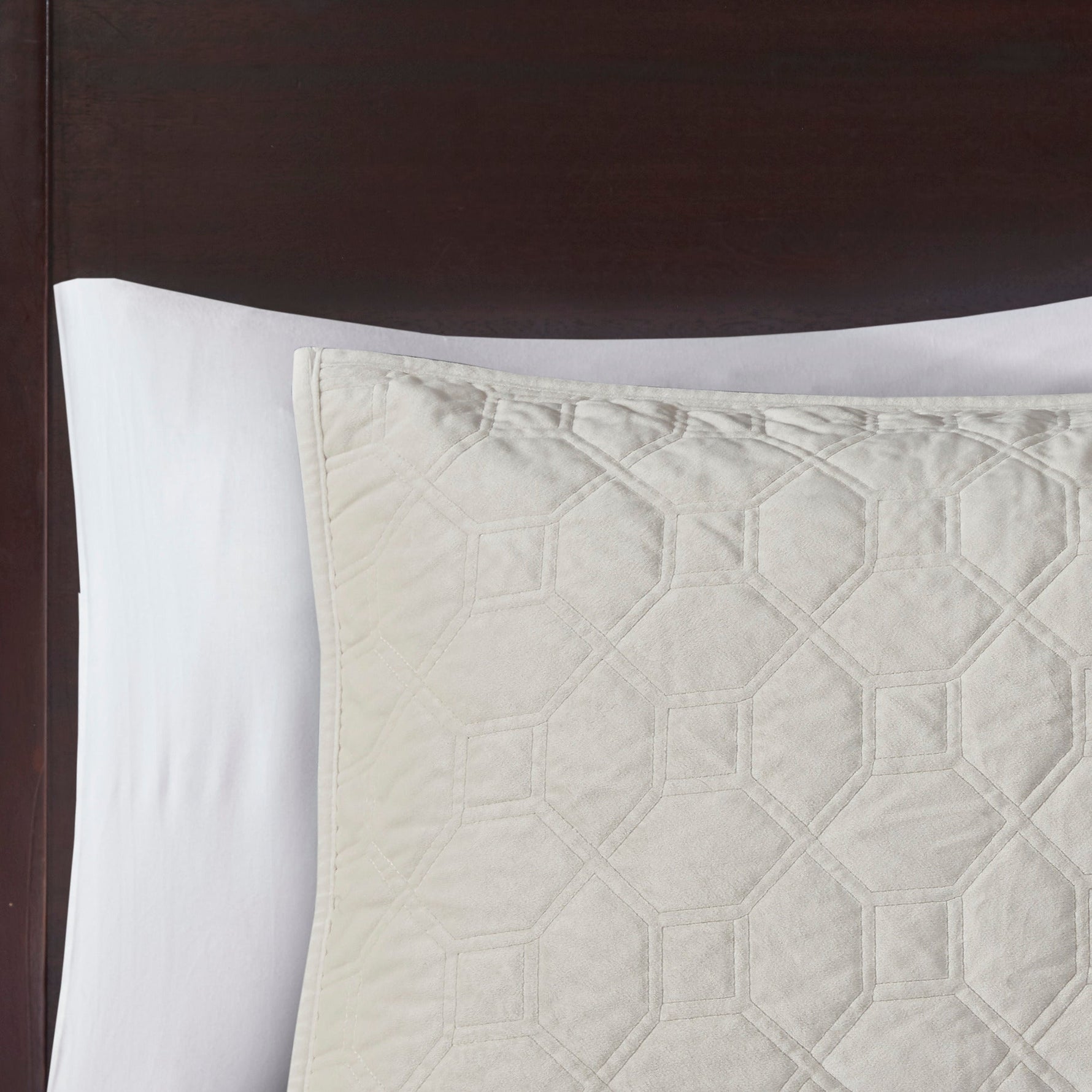 3 Piece Velvet Quilt Set Ivory Full/Queen