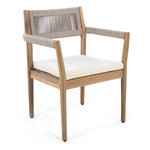 Braided Acacia Wood Outdoor Dining Chairs Set of 2 – Teak Look with Beige Rope & Cream Cushions