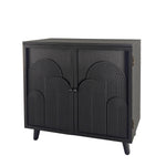 Modern Black Wood Storage Cabinet with Embossed Door