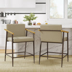 Mid Century Modern Counter Stool Set With Espresso Metal Frame - Khaki