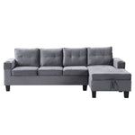 Modern Sectional Sofa Set with L Shape Chaise Lounge and Storage in Grey Velvet Fabric