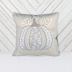 Embroidered Lace Pumpkin Accent Pillow – Neutral Fall Accent Cushion