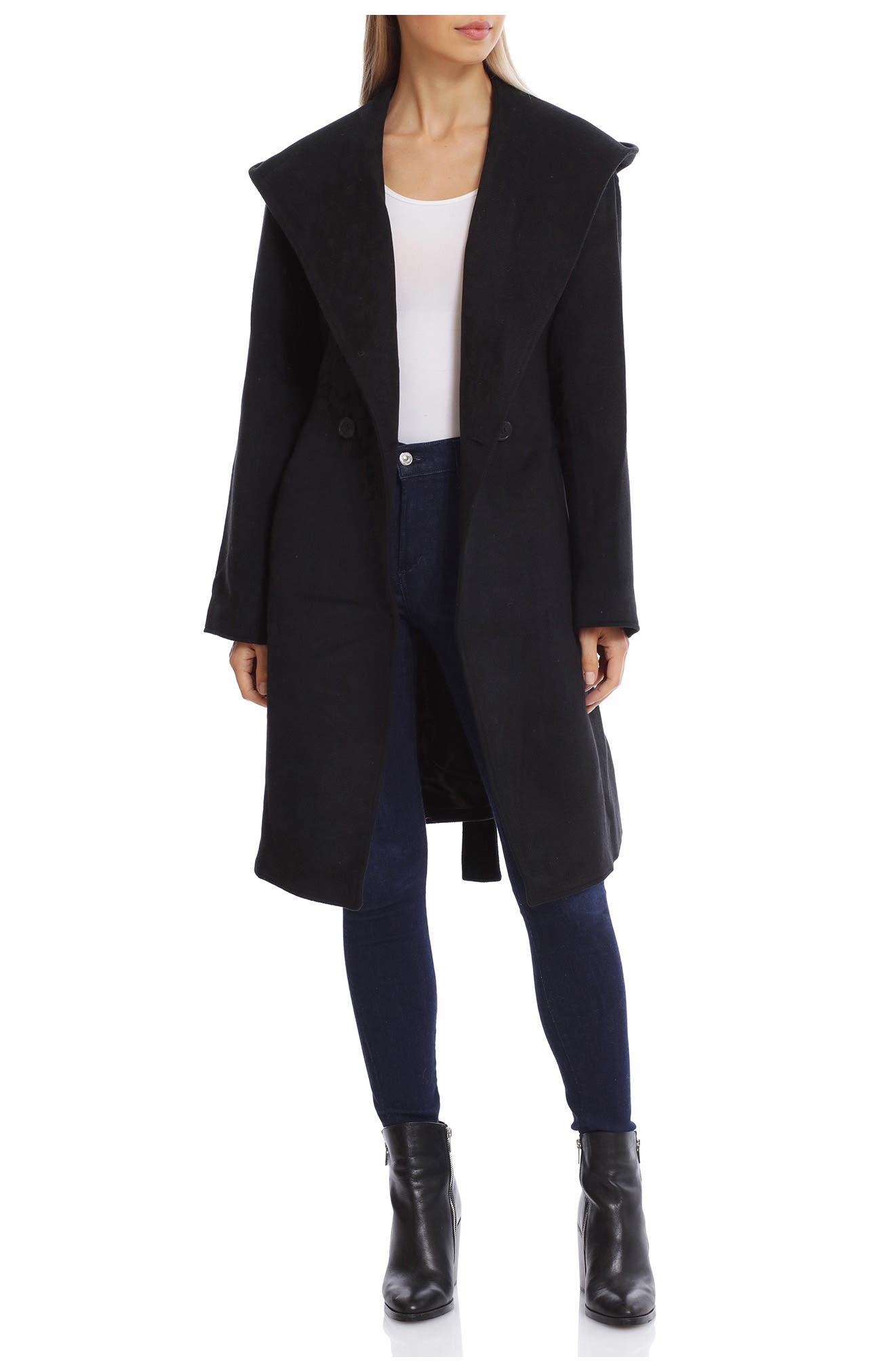 Avec Les Filles Hooded Wrap Coat in Black, Size Xx-Large
