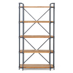 Yorktown Industrial 5 Shelf Bookcase with Metal Pipework and Solid Fir - Natural
