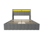 Bed With LED Lights, 4 Drawers, Winged Headboard Upholstered