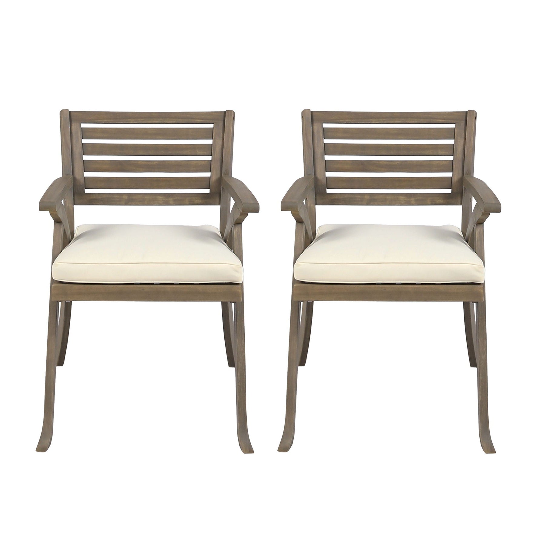 Helen Outdoor Acacia Wood Dining Chair Set of 2 - Gray / Creme