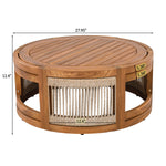 27.95" Acacia Wood Outdoor Coffee Table with Handwoven Rope Accent