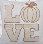 Embroidered Pumpkin “LOVE” Accent Pillow – Rustic Beige Fall Decor